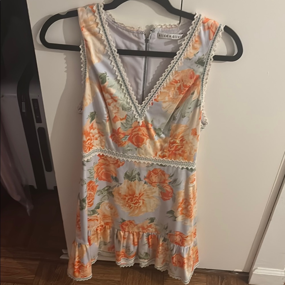 Alice and Olivia  Orange and White Sleeveless Sundress